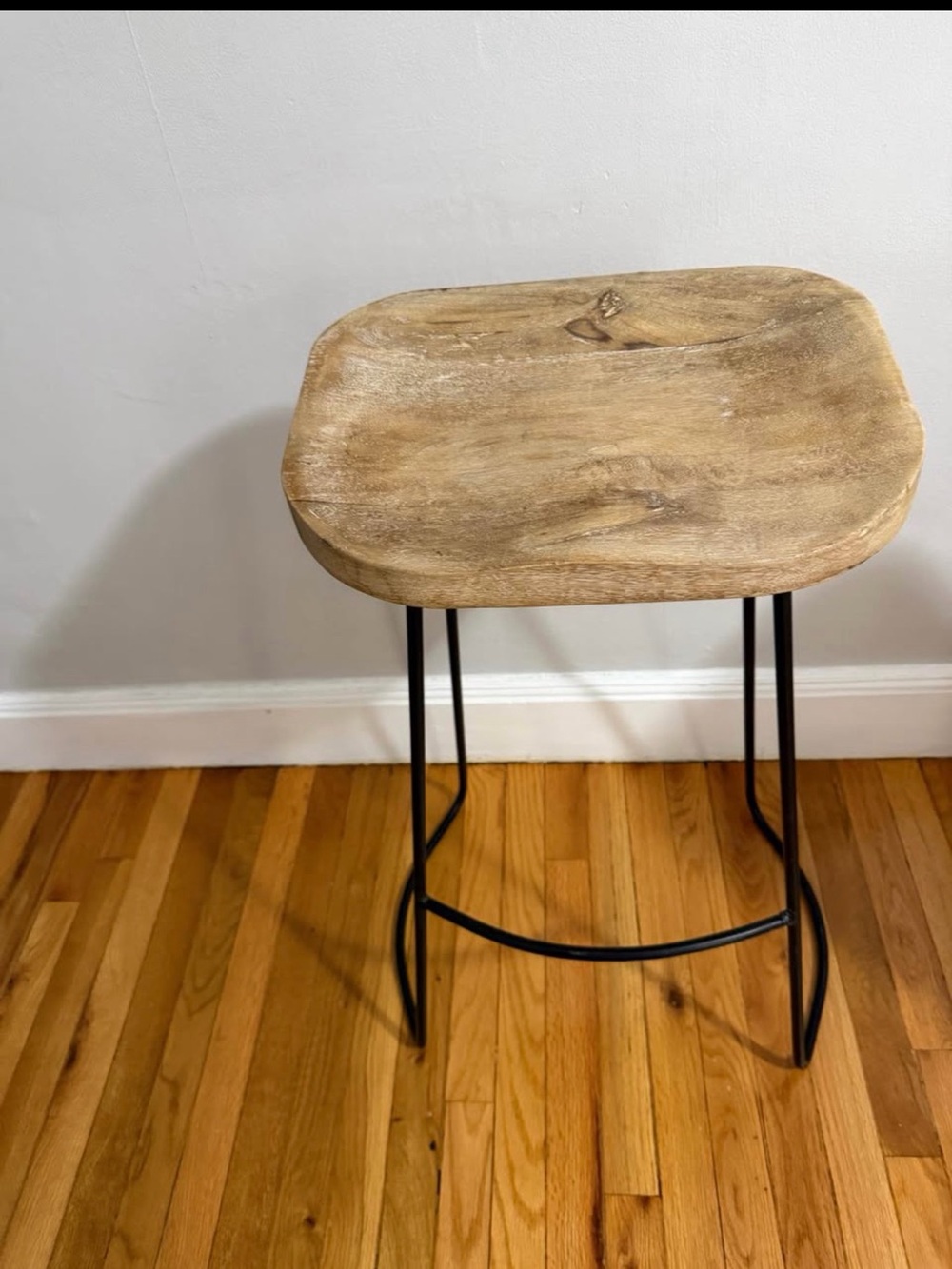 Rustic Wood Top Bar Stool with Black Metal Legs